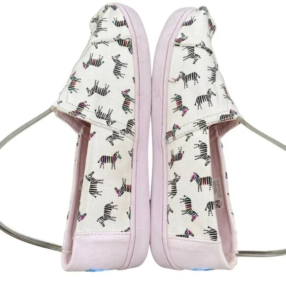 TOMS Zebra Print Slip-On Shoes Size 6 White Black Canvas Summer Travel - Picture 3 of 11